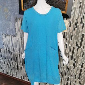 Couleur Lin Linen Lagenlook 44 US 12 Blue Linen Shift Lace Peasant Coastal 0114